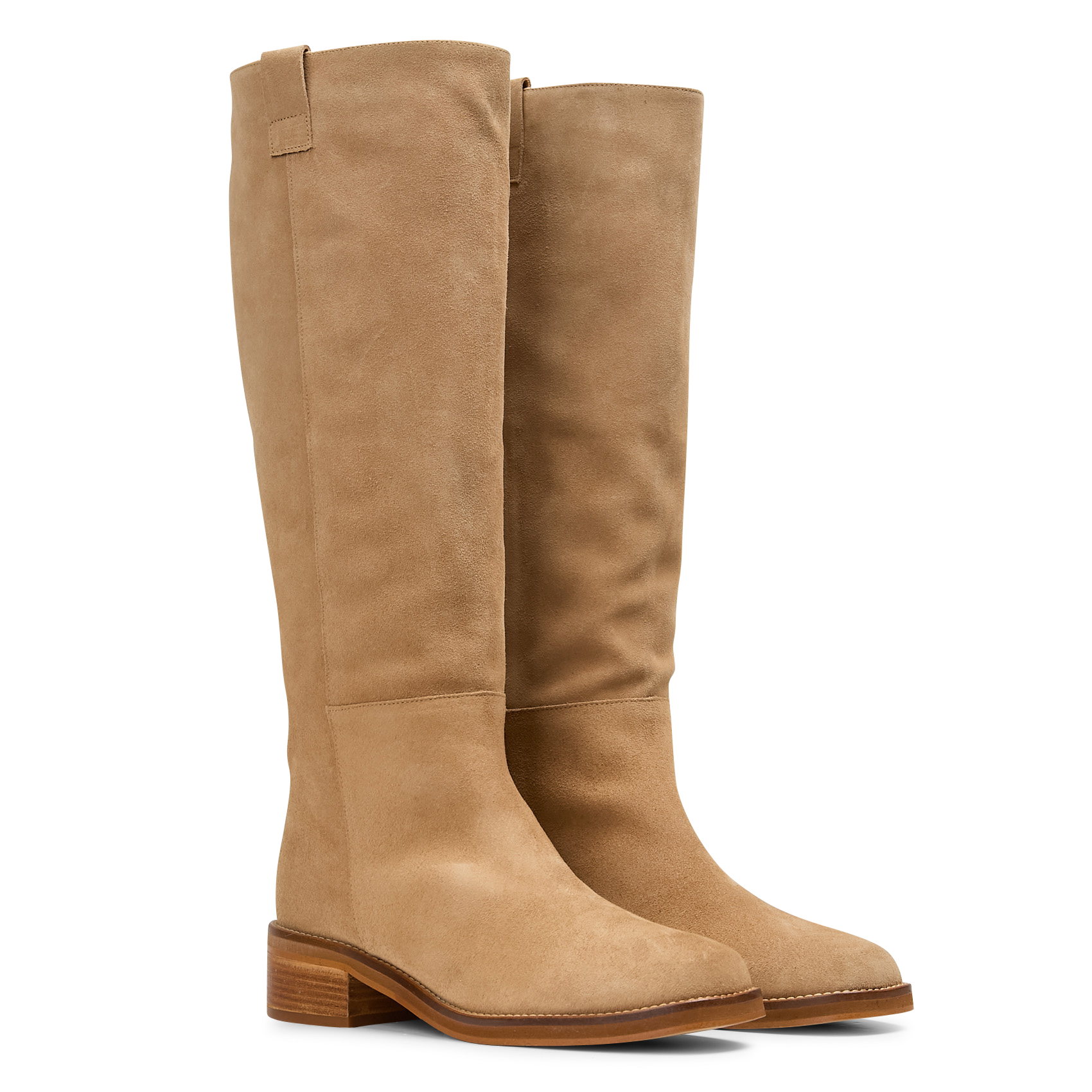 ROMANE - Bottes hautes en cuir velours | Beige