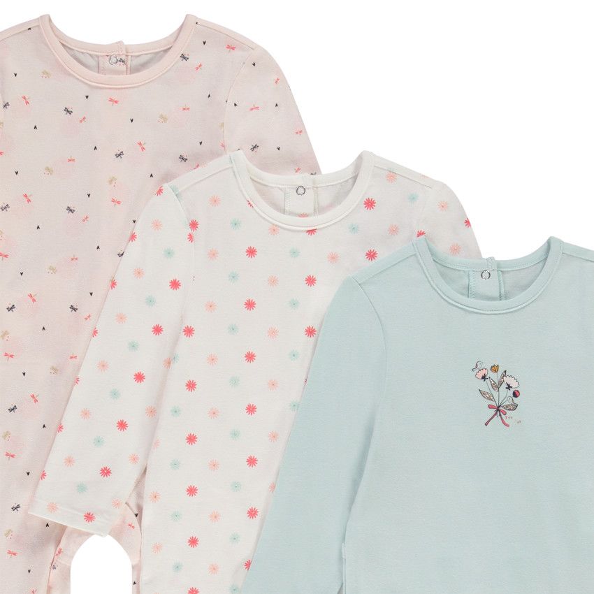 Lot de 3 dors-bien fantaisie en jersey pour bébé fille - Ouvertures différentes selon l'âge - Ecru