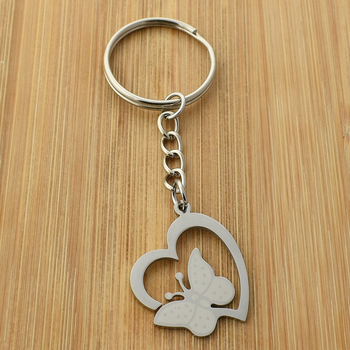 Porte-clés coeur et papillon acier