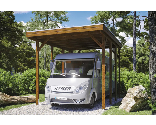 Enkele carport SKAN HOLZ Friesland 397x555 cm notenhout