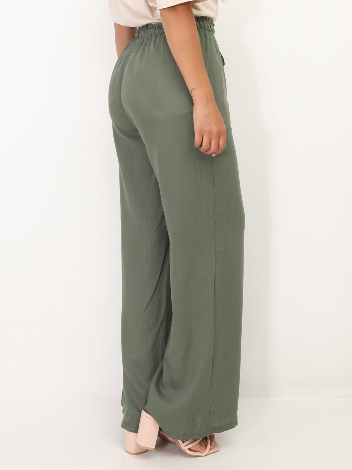 Pantalon en lin large à liens- Kaki