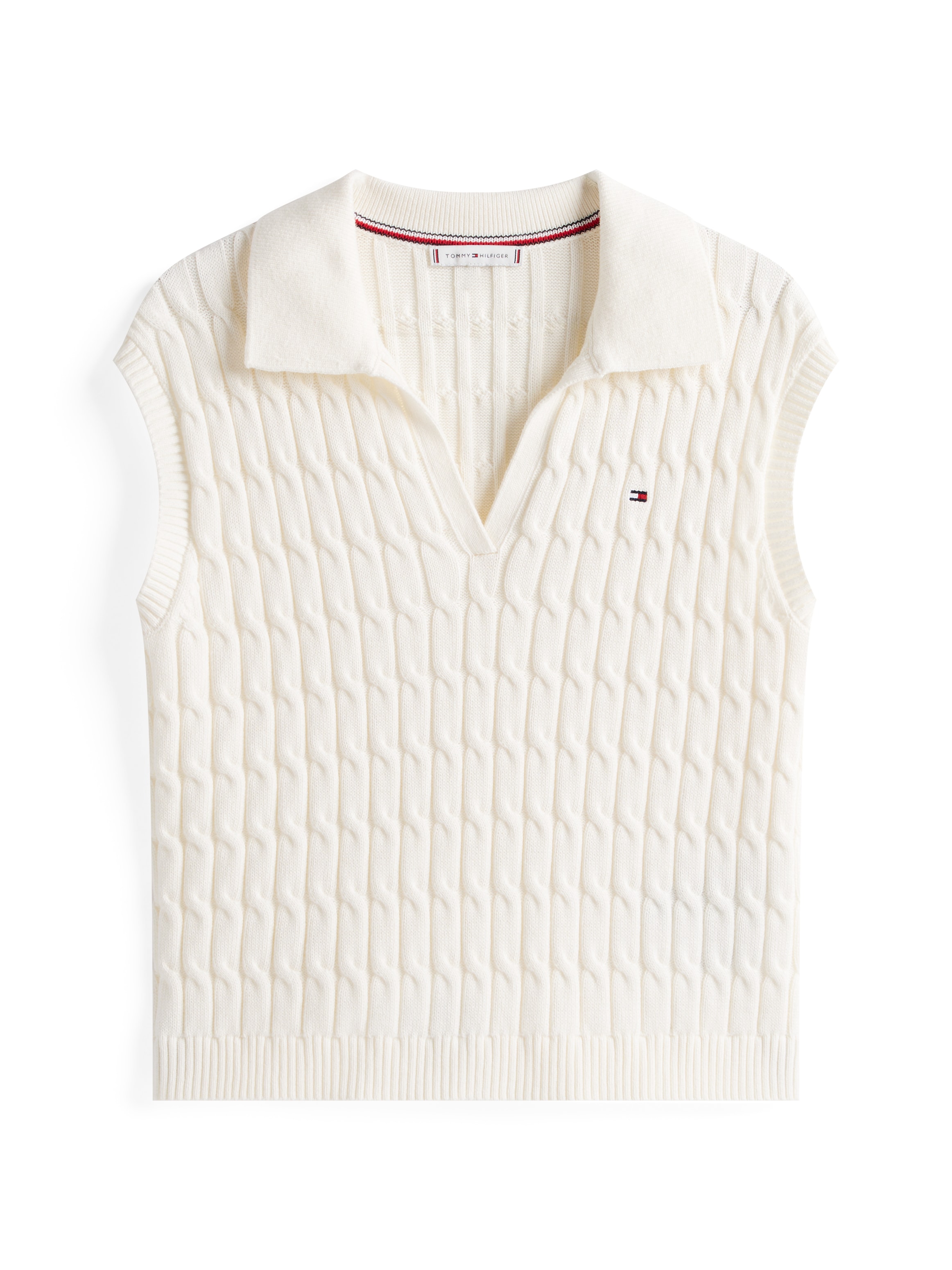 Tommy Hilfiger Pullunder »CO CABLE MID GG OPEN POLO VEST«, mit Zopfmuster
