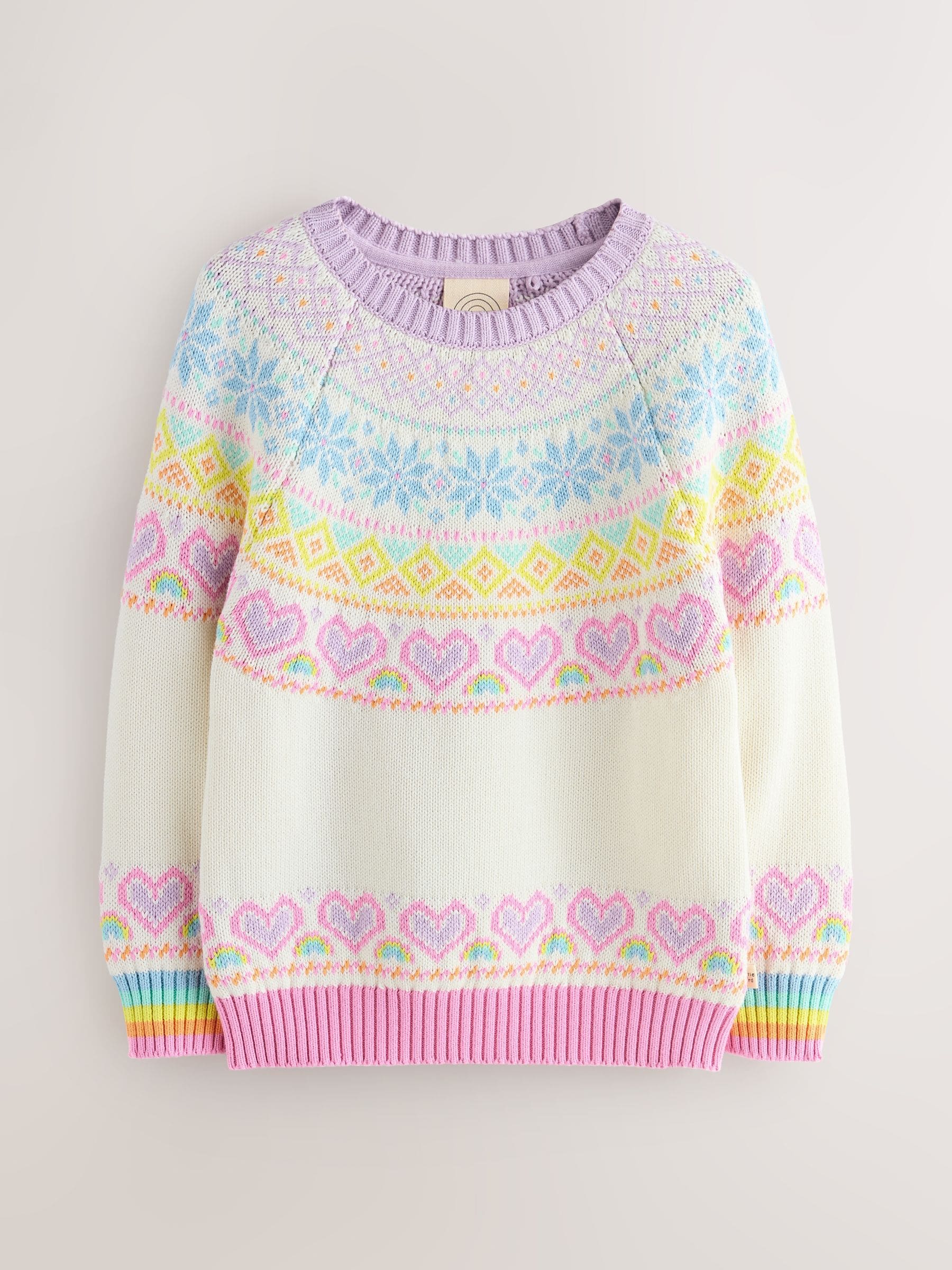 Wit - Little Bird by Jools Oliver Heldere Fairisle Gebreide Familie Kerstmis Trui voor Kinderen
