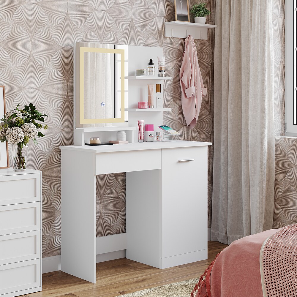 Vicco Schminktisch Julia 90 cm mit LED-Spiegel und QI-Ladestation