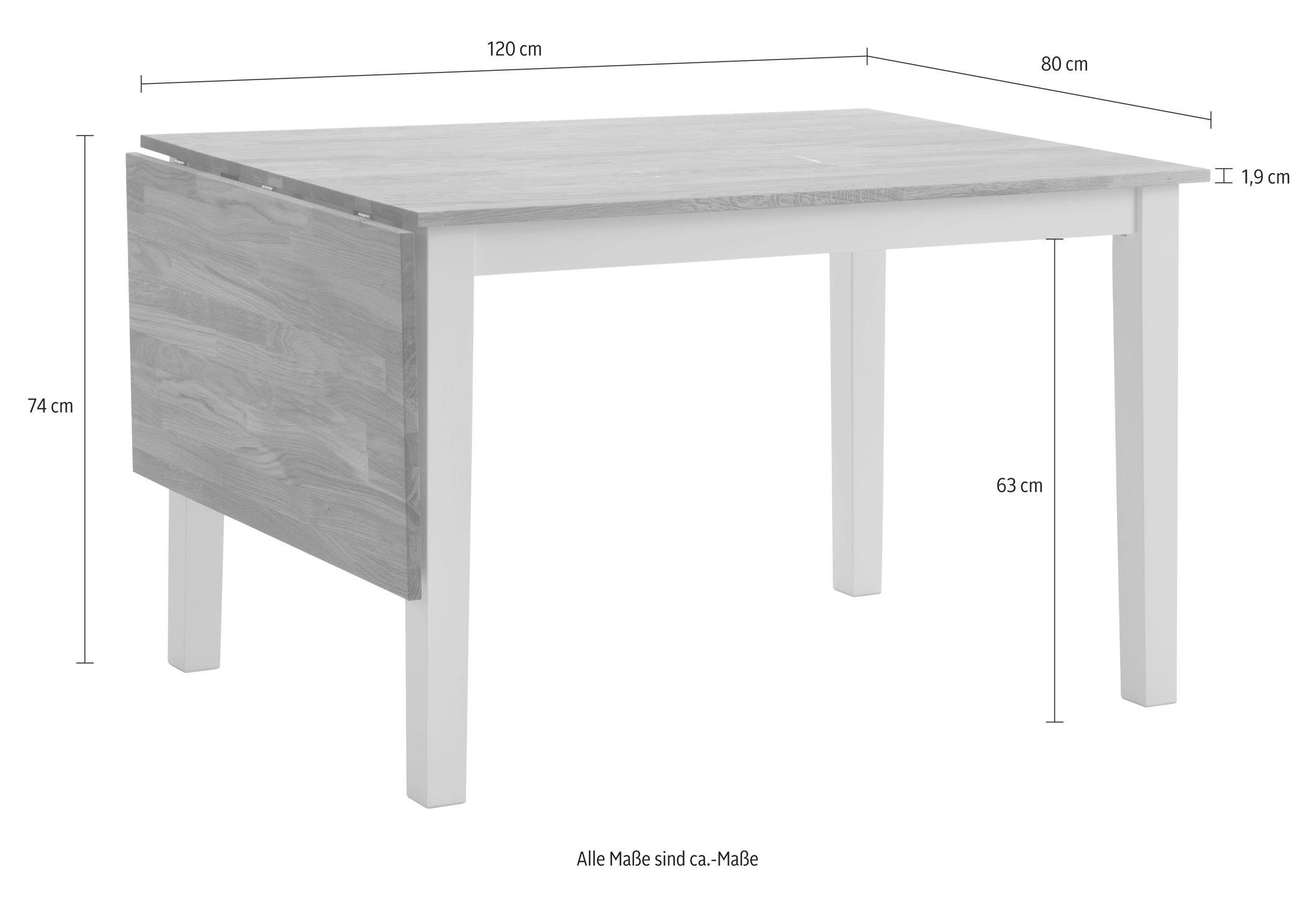 Home affaire Esstisch »Samba« Breite 120 cm, mit ausklappbarer Tischplatte