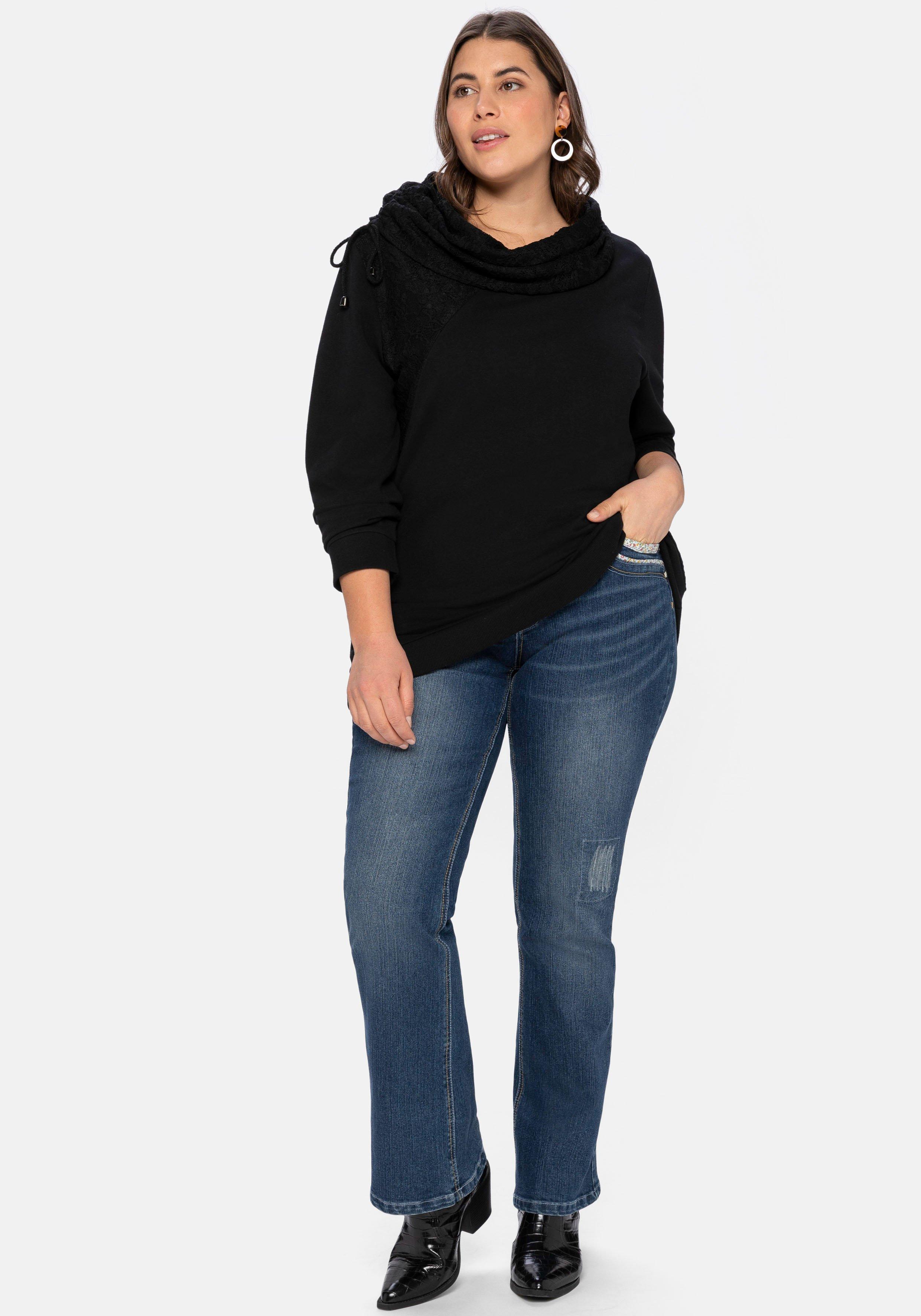 Sweatshirt mit Schlauchkragen aus Spitze