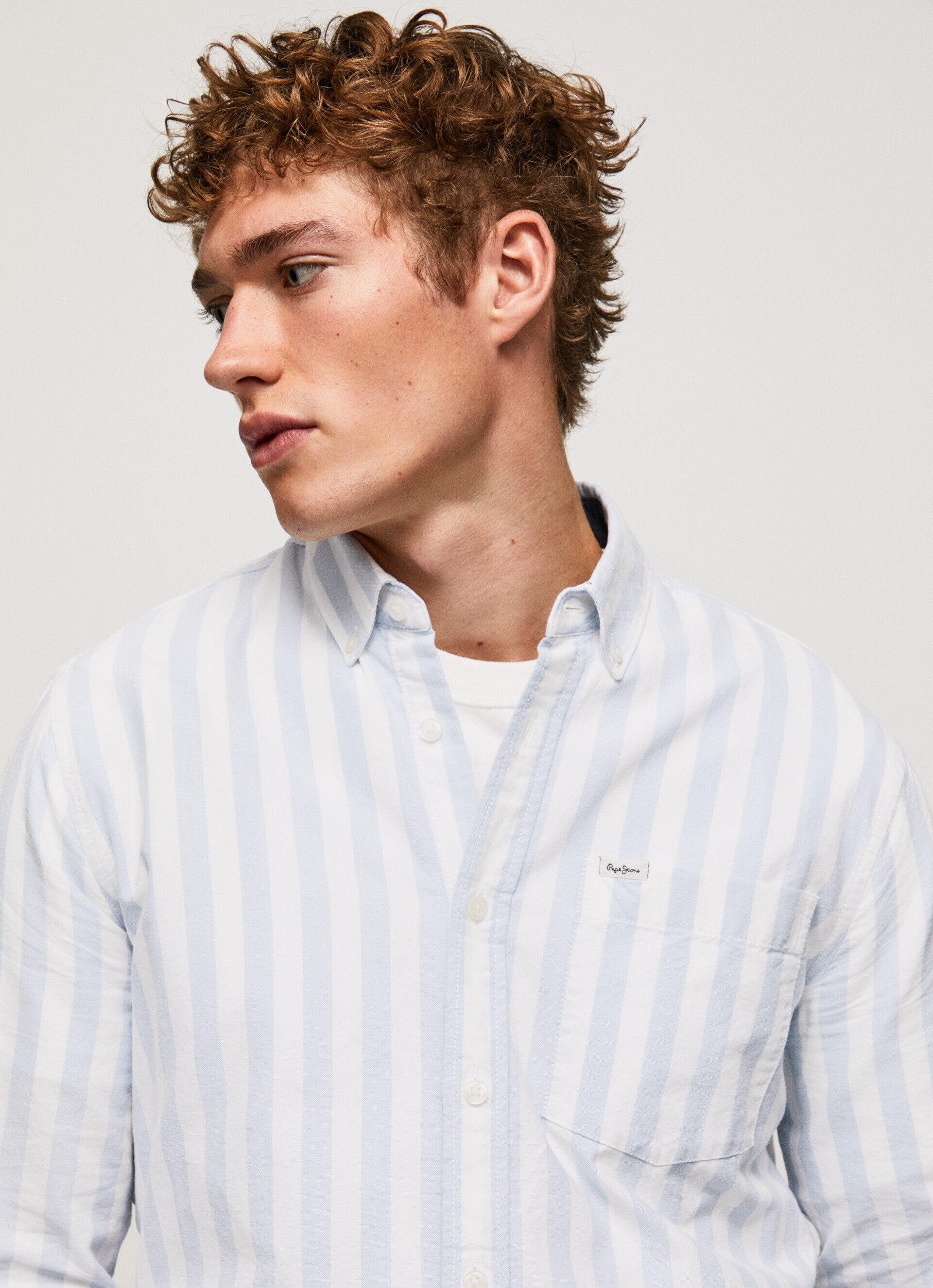 Camisa Oxford listrada LUCIUS SLIM - azul claro