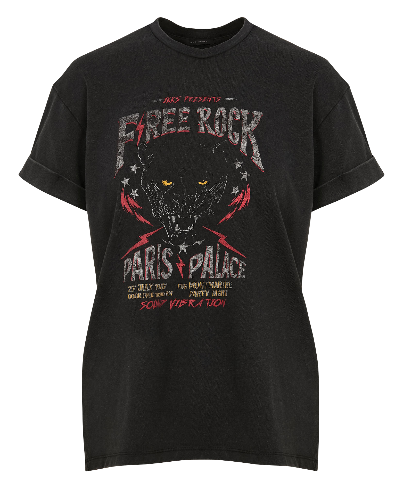 Tee-shirt col rond ample en coton sérigraphié | Noir