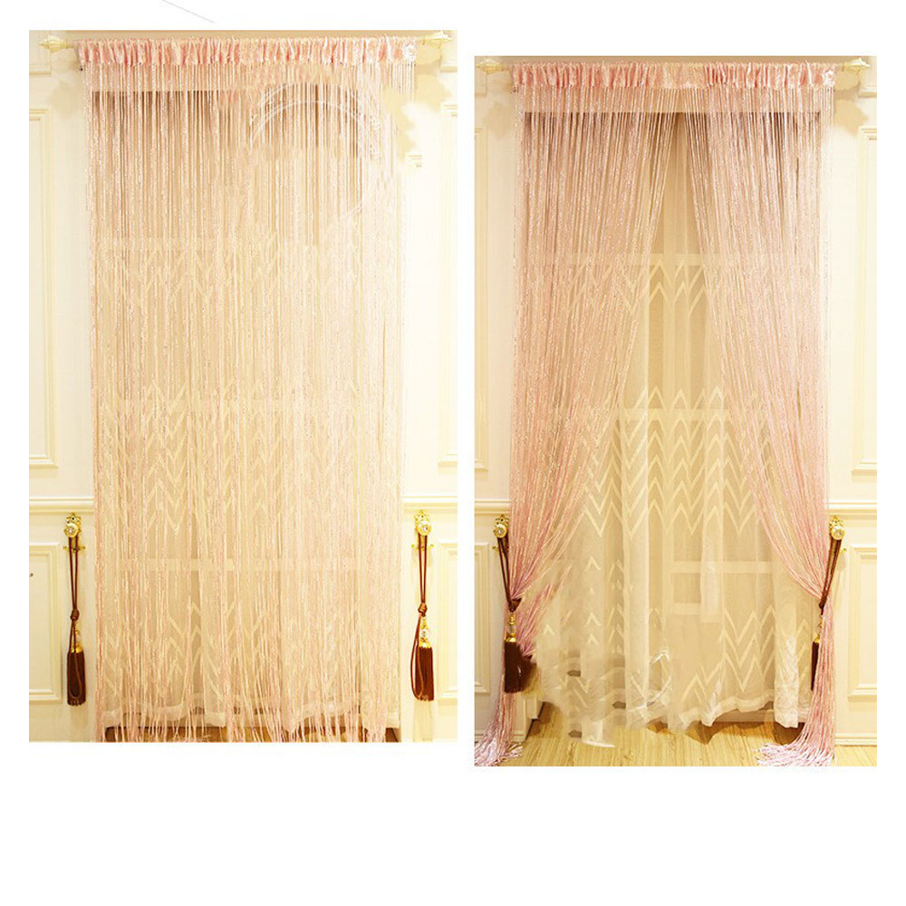 (100x200cm) Faden Vorhang Home Deko Glänzender Türvorhang Party Accessoire - Rosa / Silber