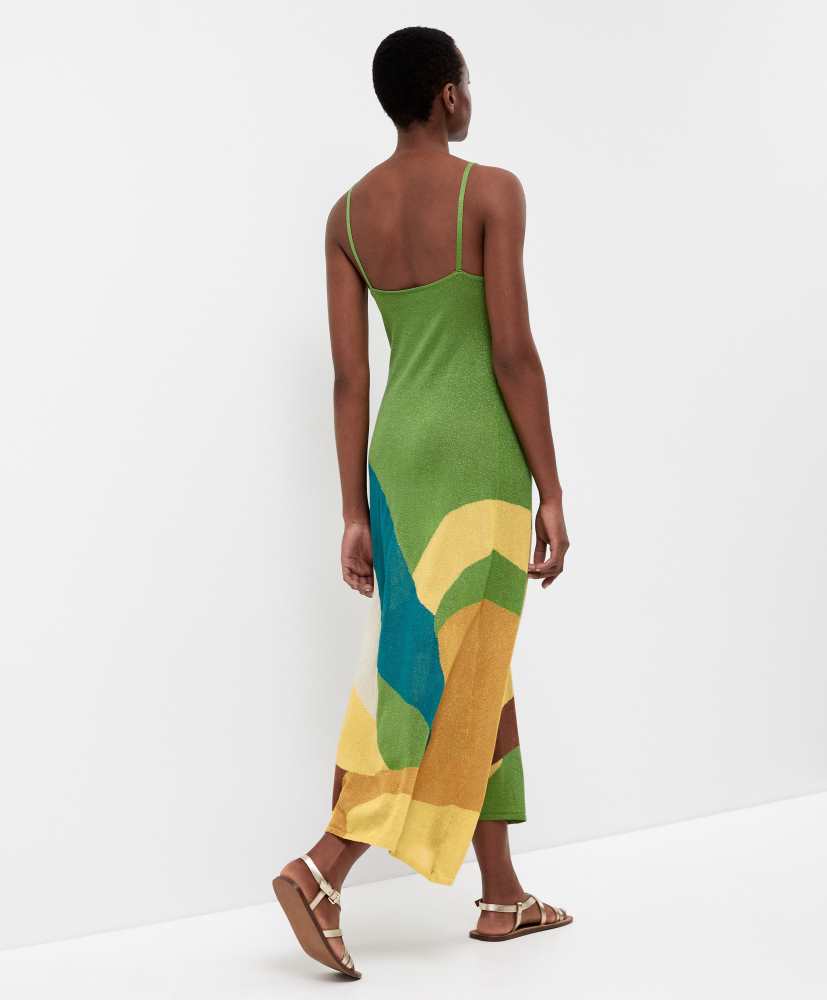 Vestido midi de malha brilhante com alças