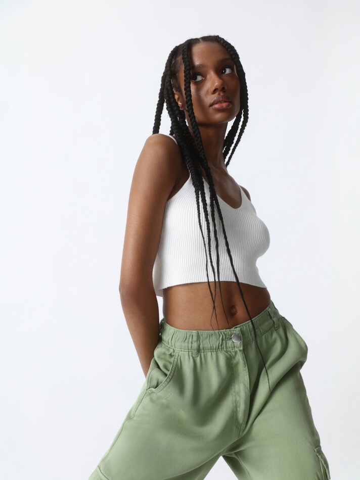 Top cropped de tricô - Branco