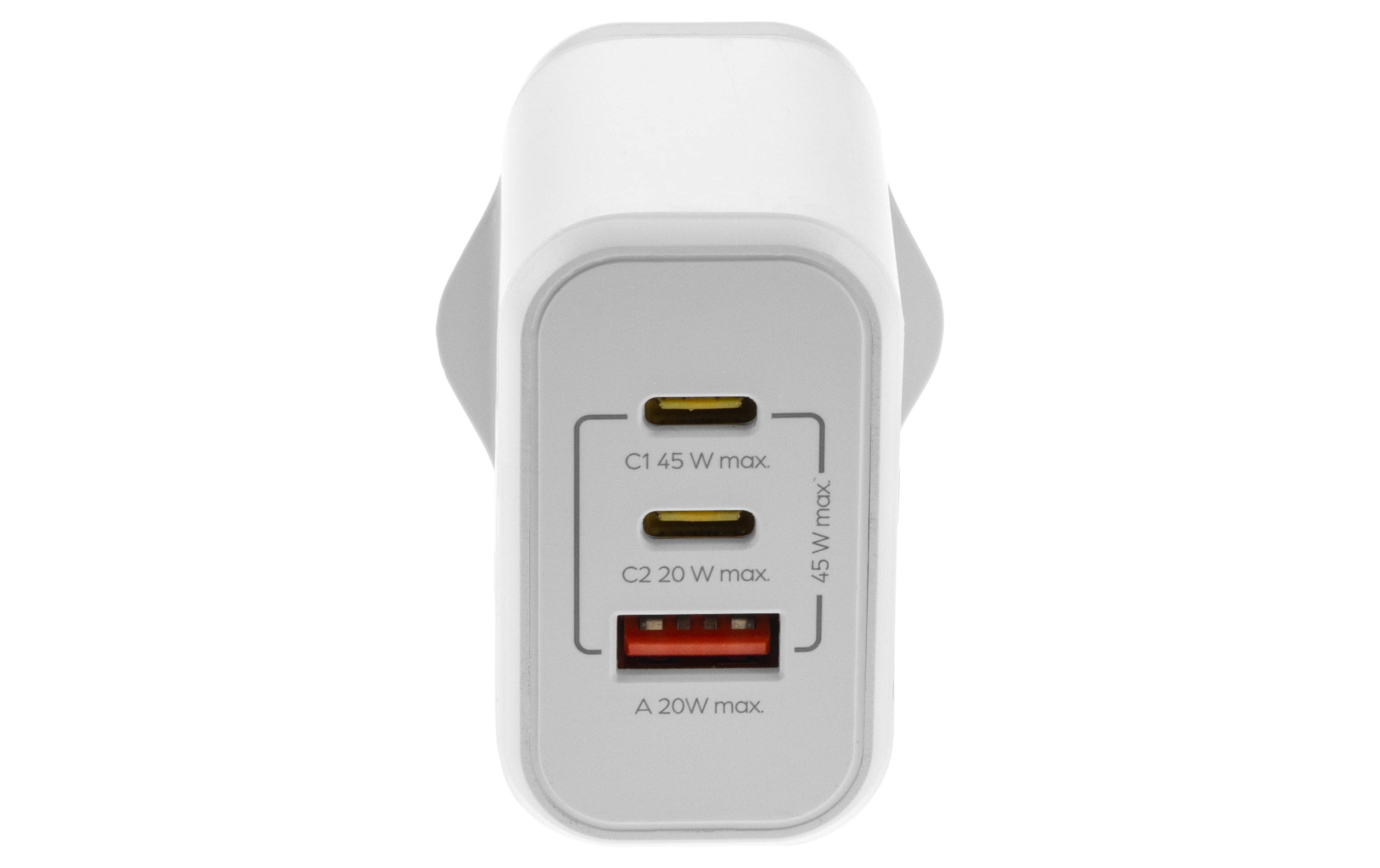 USB-Wandladegerät Triple 2C1A 45 W GaN WeissLadeadapter mit zwei USB-C-Ports und einem USB-A-Port