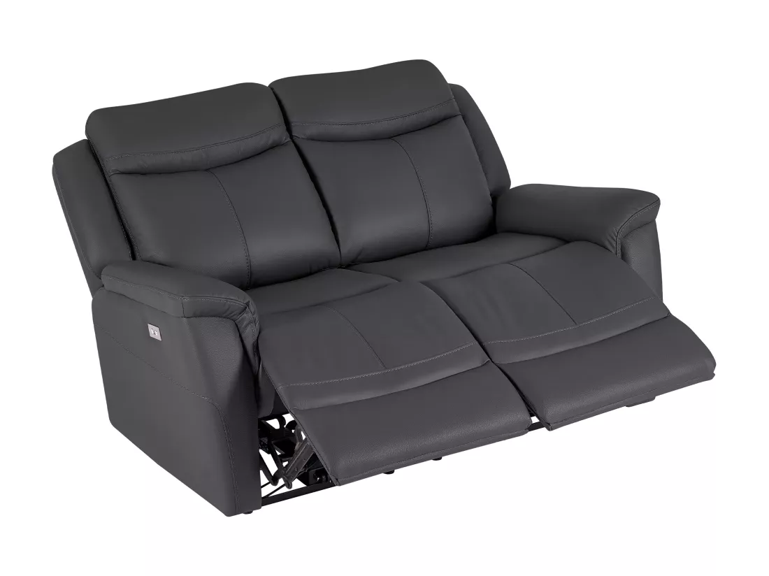 Canapé 2 places relax électrique en cuir de vachette gris anthracite NOMAJO