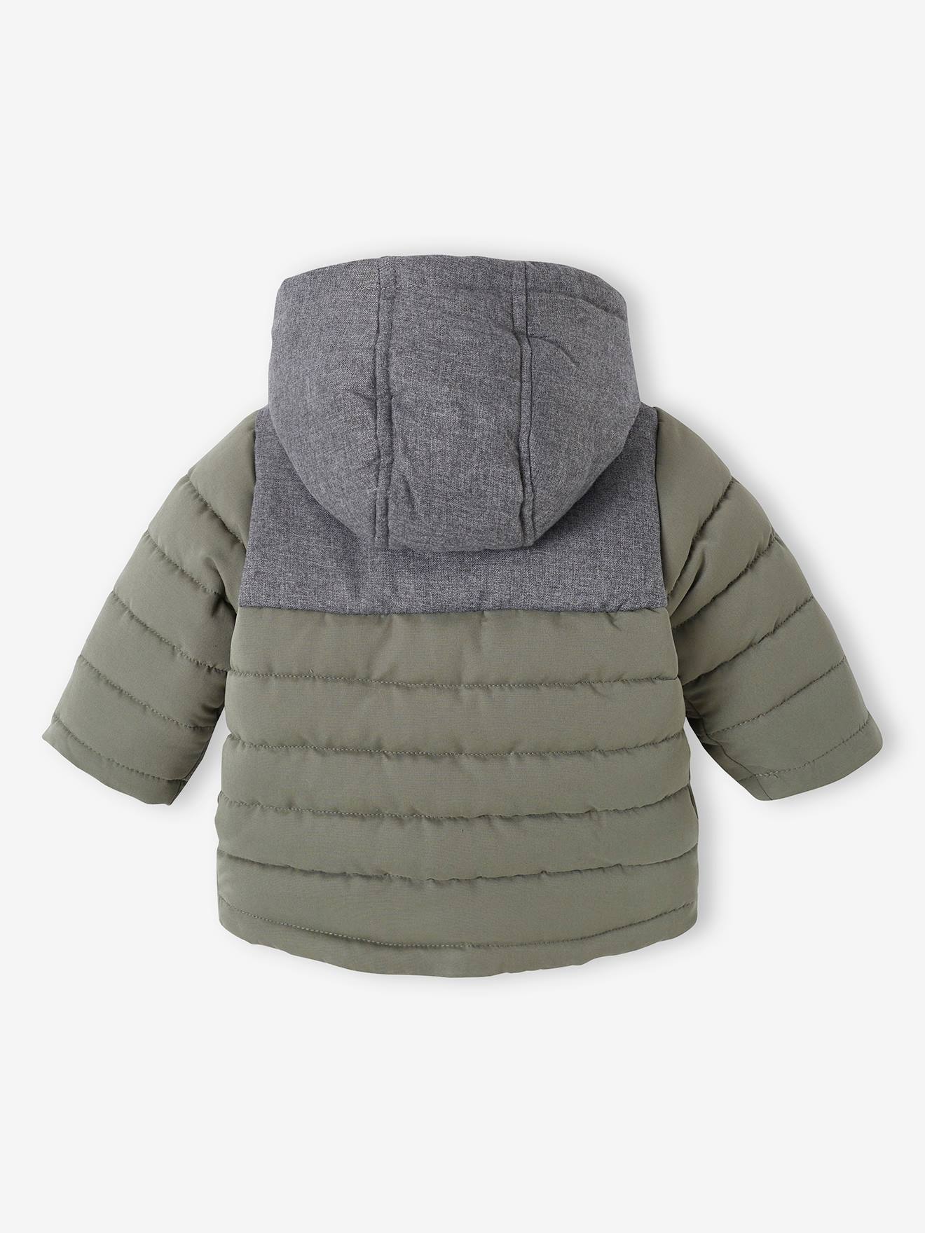 Parka 3 em 1 para bebê menino com jaqueta removível de malha azul-escura lisa.