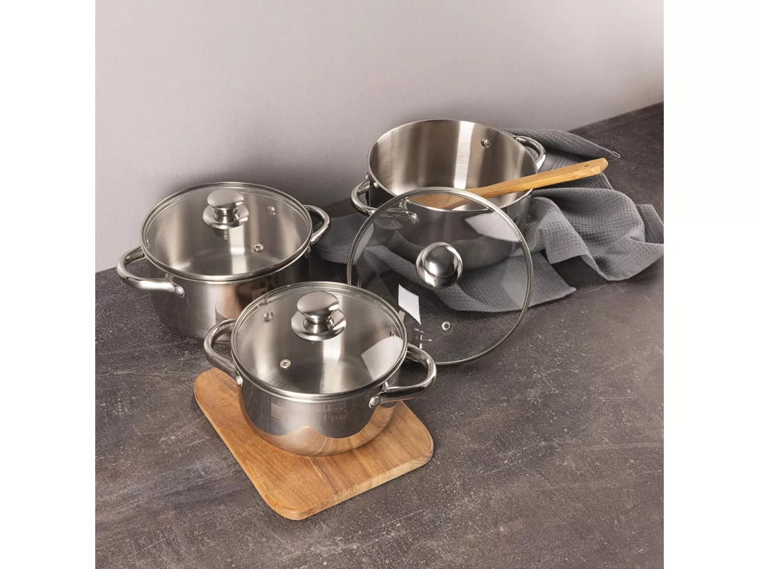 Set de 3 casseroles (Ø16Ø18Ø20cm) ALEA avec couvercles Bergner en inox