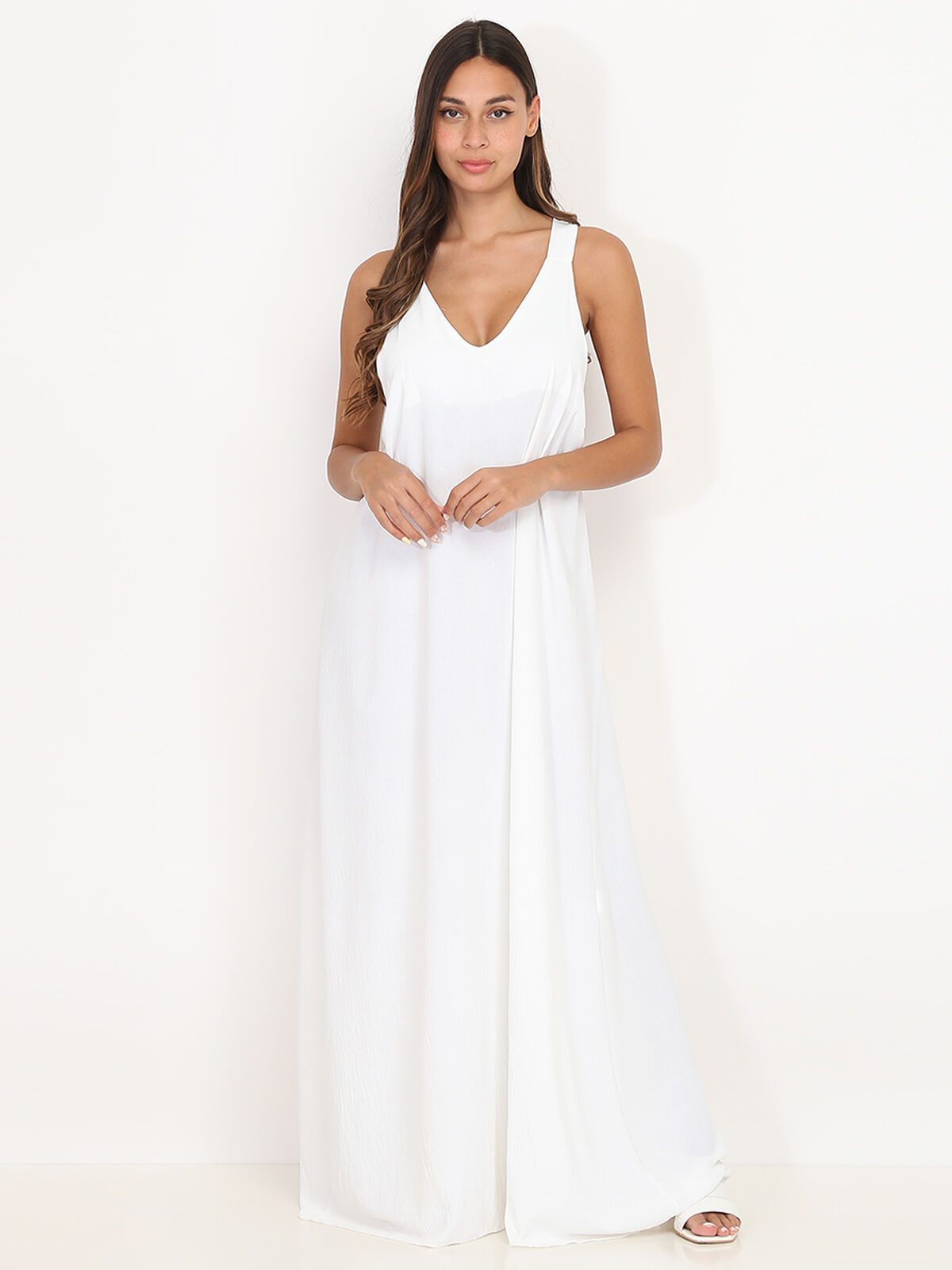 Robe longue et ample à dos croisé- Blanc