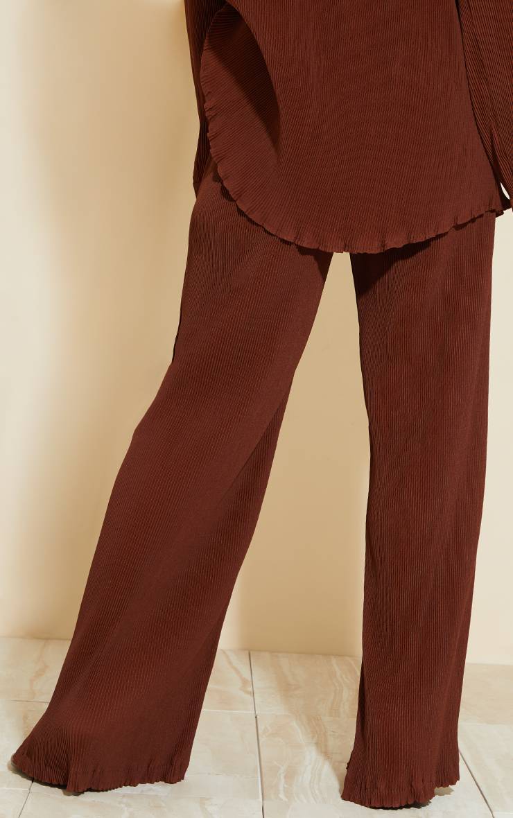 Chocolate Brown Pantalon Plissé Taille Haute Jambe Large Ensemble Coordonné