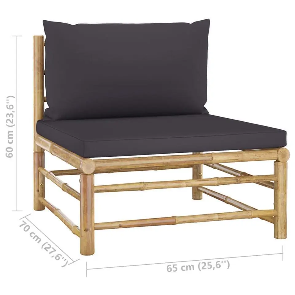 vidaXL - Tuinset - Grijs - Bamboe - 3 stuks - Met kussens