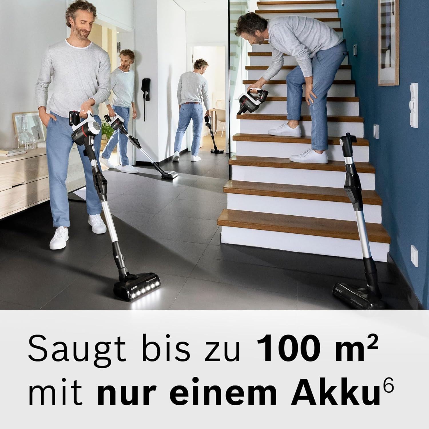 Bosch Akku-Staubsauger Unlimited 7 BKS711MTB, kabelloser Handstaubsauger, beutellos, Wechselakku, Knickrohr, Hygiene-Filter, 10 Jahre Motorgarantie, Mini-Turbo-Düse, LED-Beleuchtung, Turbostufe, weiß