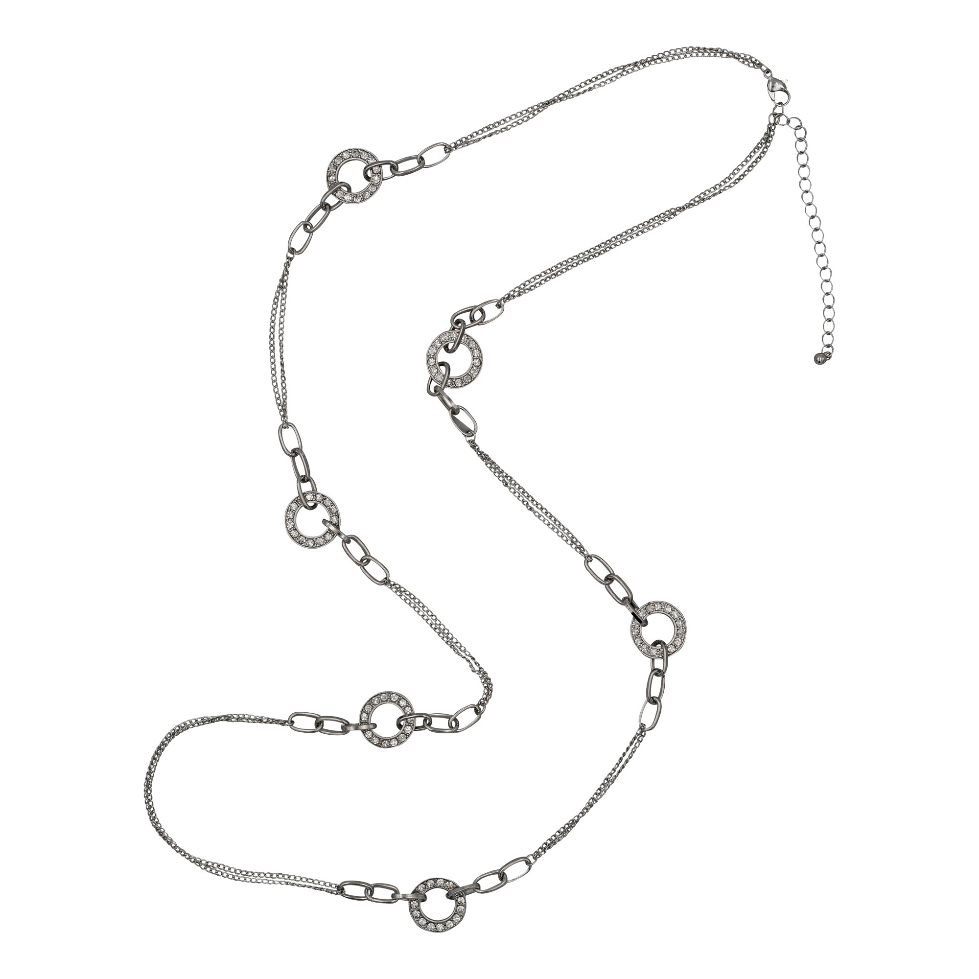 Steuer Modeschmuck Kette Metallkette rhodiumfarben mit Ringzierde und Straß