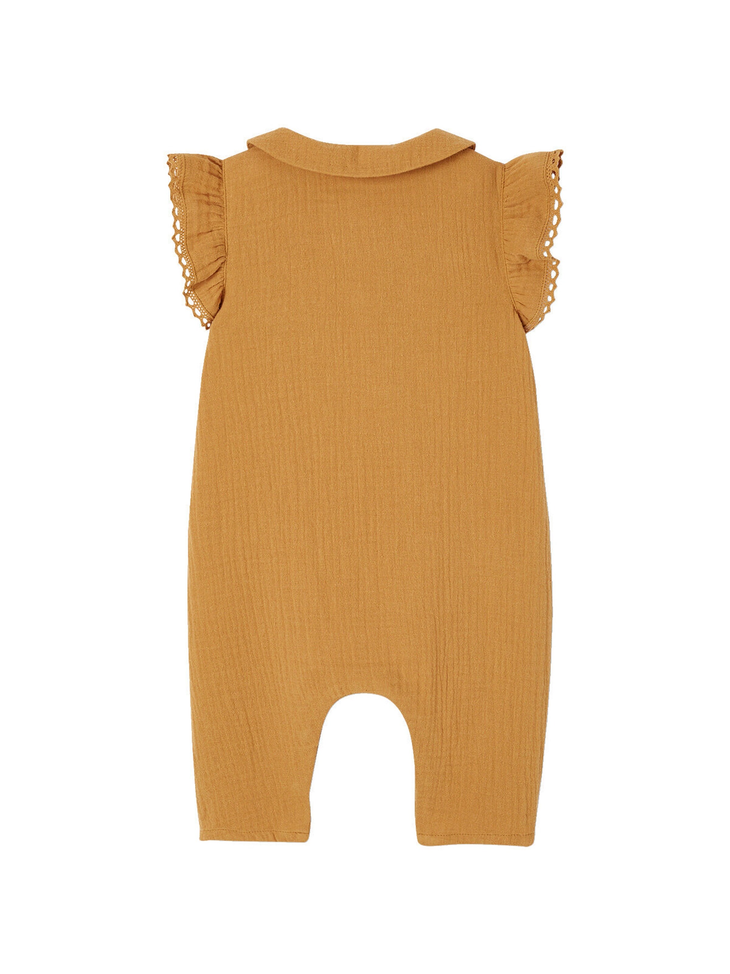 Vertbaudet Mädchen Baby Overall, Schmetterlingsärmel mit Stickerei karamell