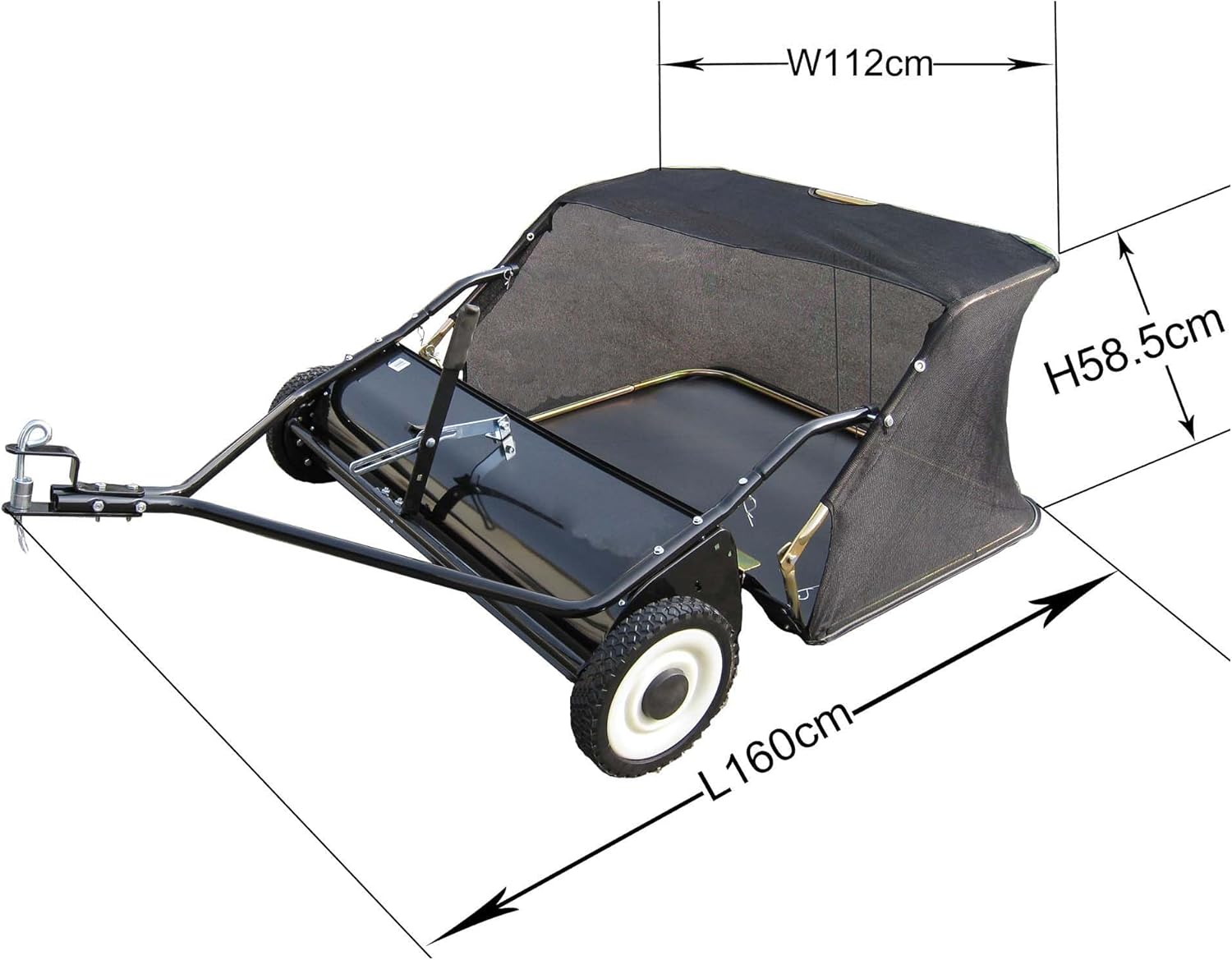Wiltec Rasenkehrmaschine mit 96 cm Kehrbreite, Rasenkehrer für Aufsitzmäher, Laubsammler mit 340 l Auffangnetz Laubkehrmaschine für Rasentraktor
