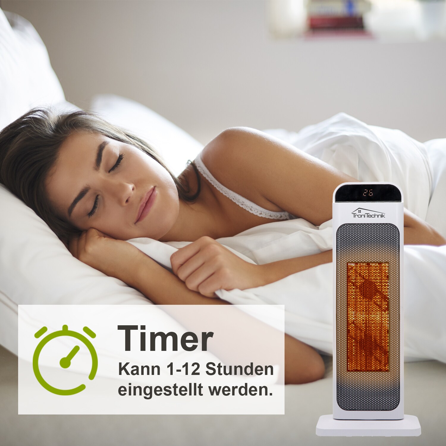 TroniTechnik® Turm-Keramik-Heizer 2000 Watt WIFI / APP, Heizlüfter, Fernbedienung, Oszillation, Timer, Kippsicherung, LCD