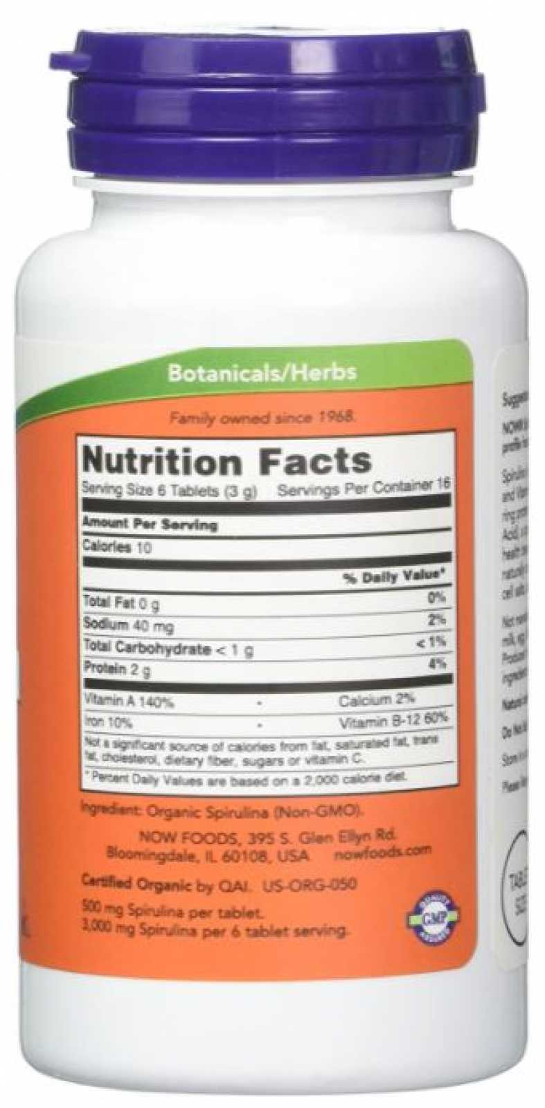 NOW Foods Spirulina 500 mg 100 comprimidos