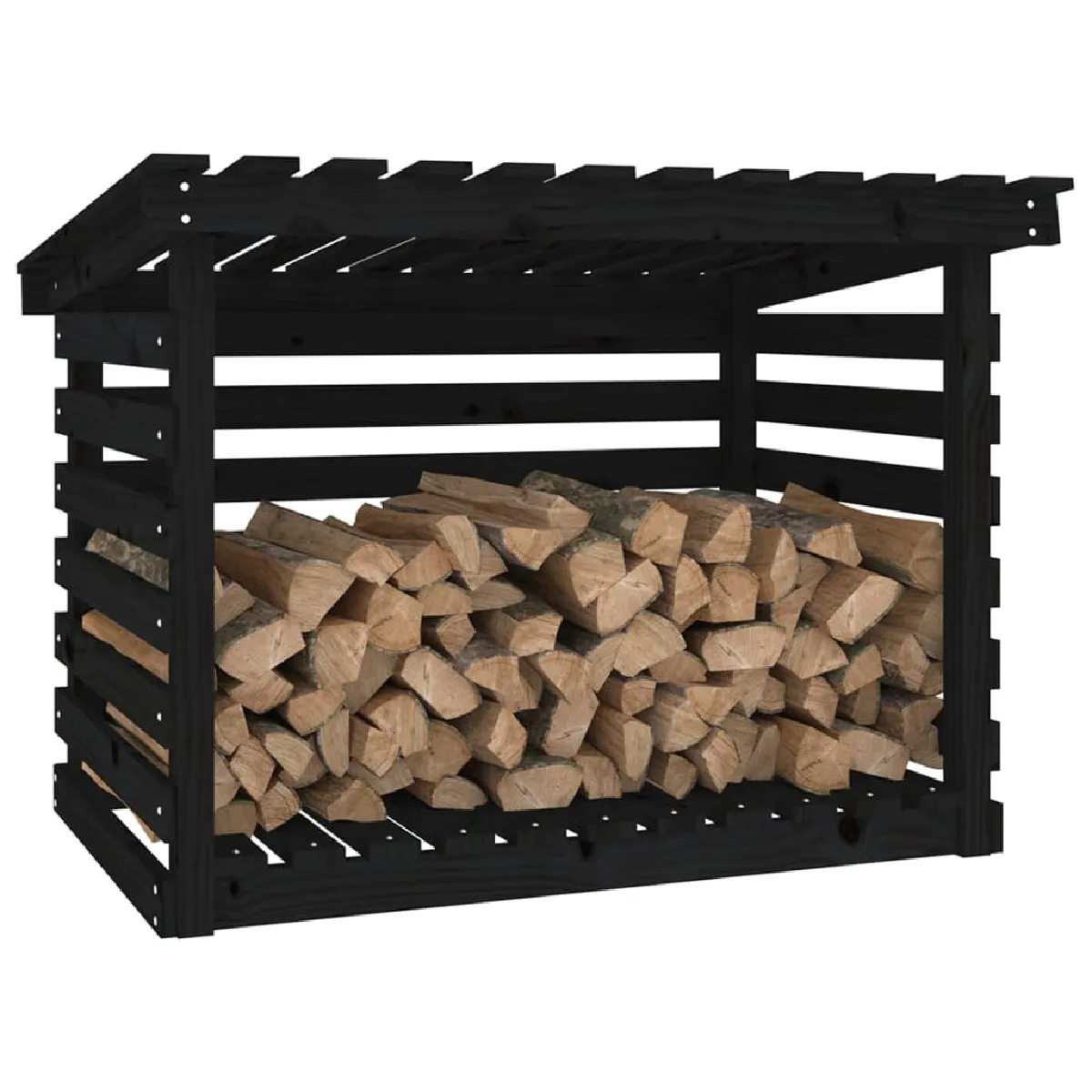 vidaXL Support pour bois de chauffage Pin Noir