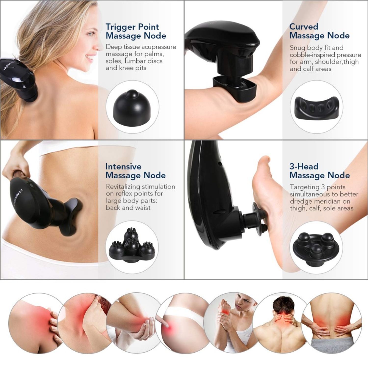 NAIPO Handmassagegerät Shiatsu-Massagegerät, Kabellos, 4 Aufsätze, für die Ganzkörpermassage