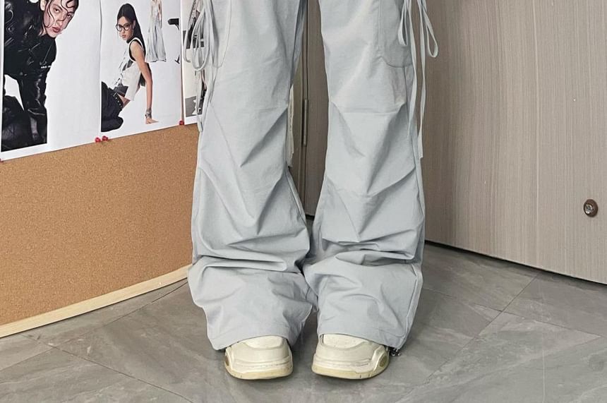 Chisan - Trekkoord Mid Rise Effen Baggy Cargo Broek