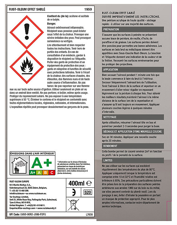 Peinture aérosol effet sablé Rust-Oleum fonte 400ml