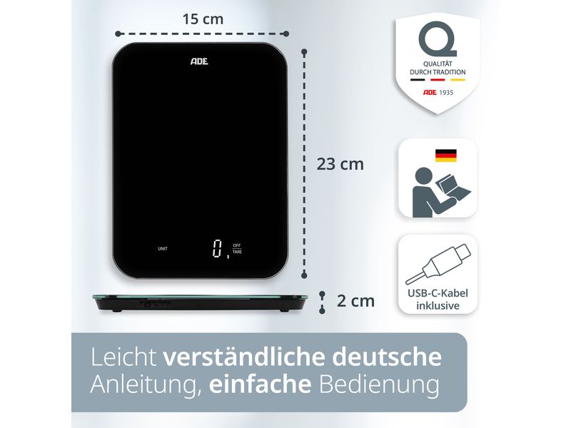 ADE Küchenwaage Tessa Schwarz Digitale Küchenwaage