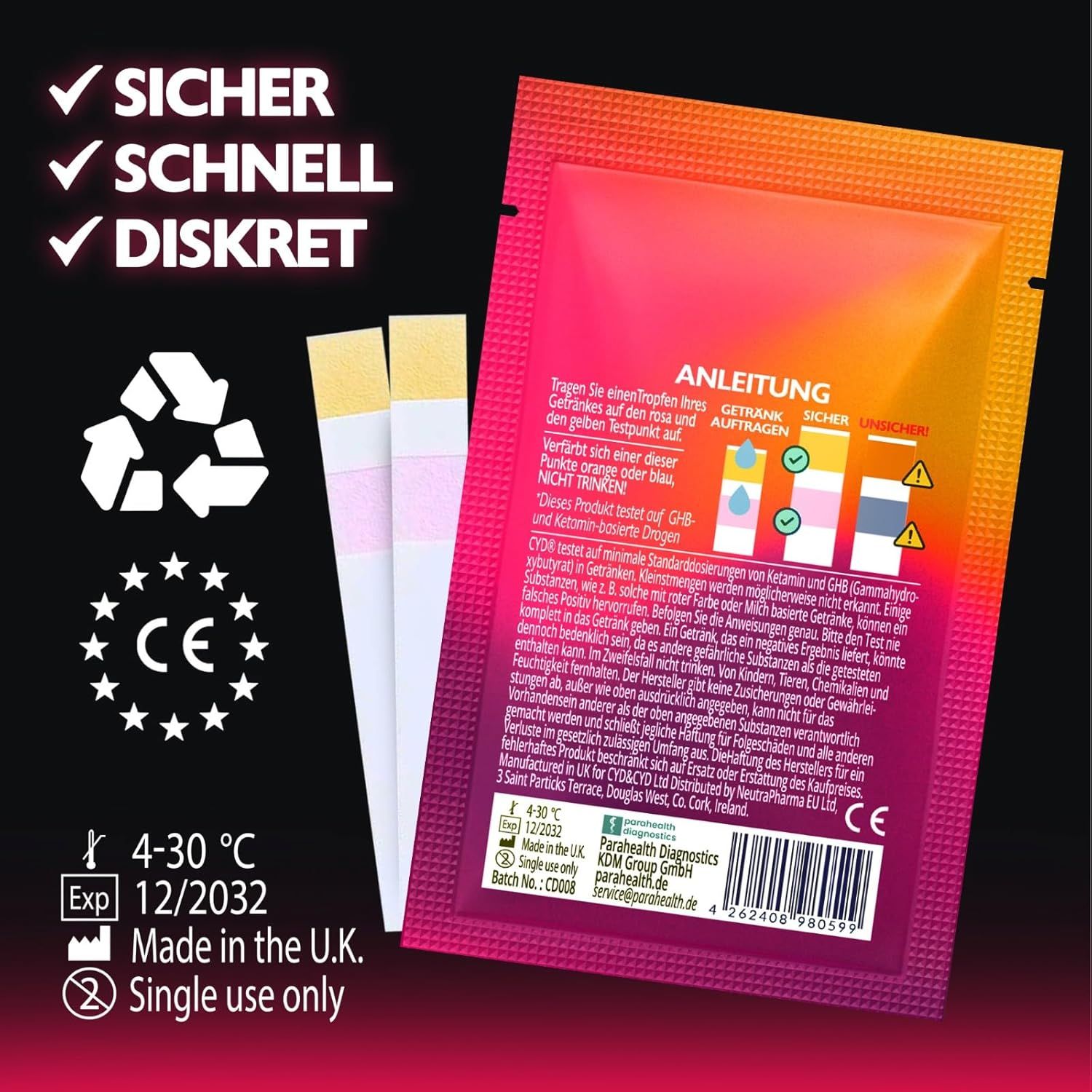 DrinkCheck K.O. Tropfen Schnelltest zur Erkennung von Ketamin und GHB