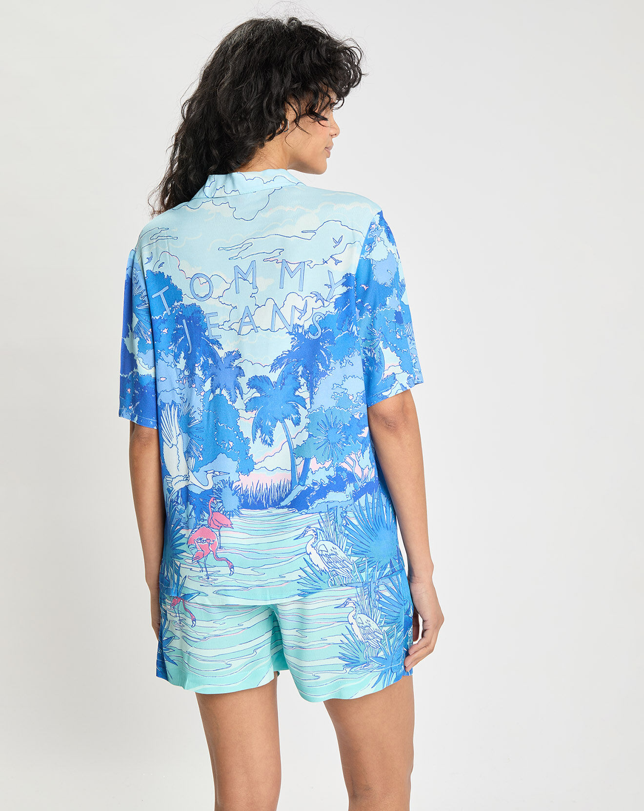 Tommy Jeans Chemise Bowling imprimée bleu/multicolore