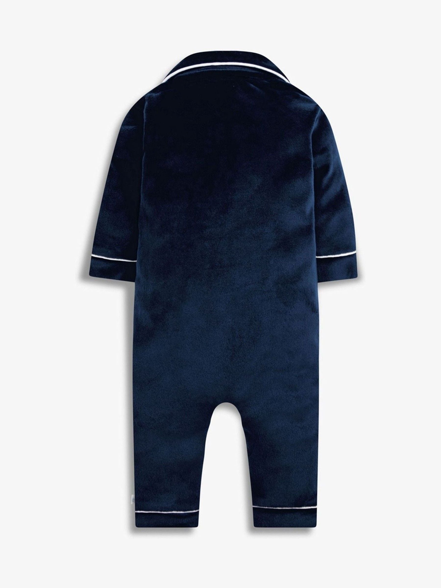 Blauw - The Little Tailor luxe kerst onesie-romper van zacht velours voor baby's