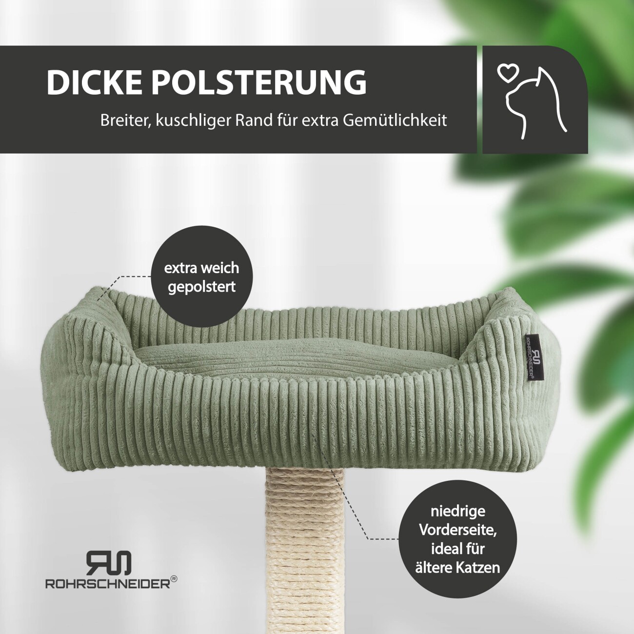 Rohrschneider ® Katzenbaum Wolly mit kuscheligem Katzenbett, waschbarer Kissenbezug