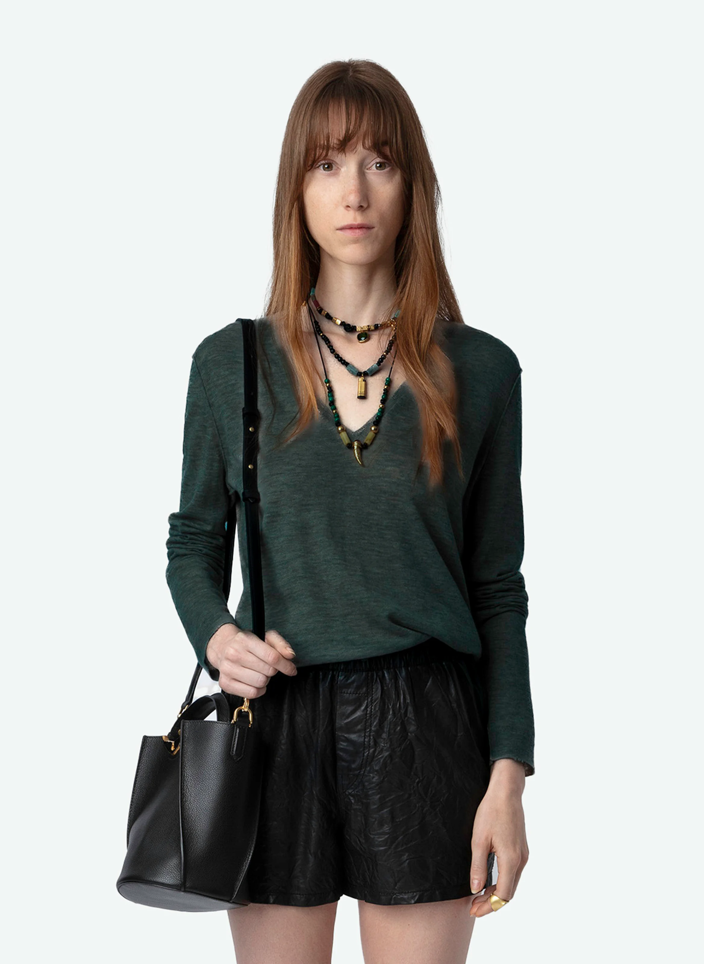 RIVY - Pull droit col V en cachemire | Vert