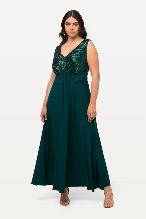 Abendkleid, Pailletten, V-Ausschnitt, ärmellos