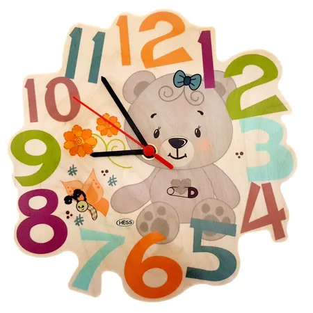 Hess Wanduhr aus Holz für Kinder, Bär nature, mit Quarzuhrwerk, ca. 24 cm