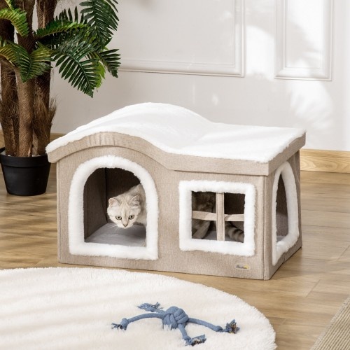 Casinha dobrável para gatos, bege