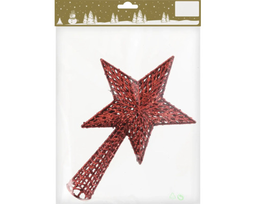 Kerstboomtopper, kunststof ster, glitterrood