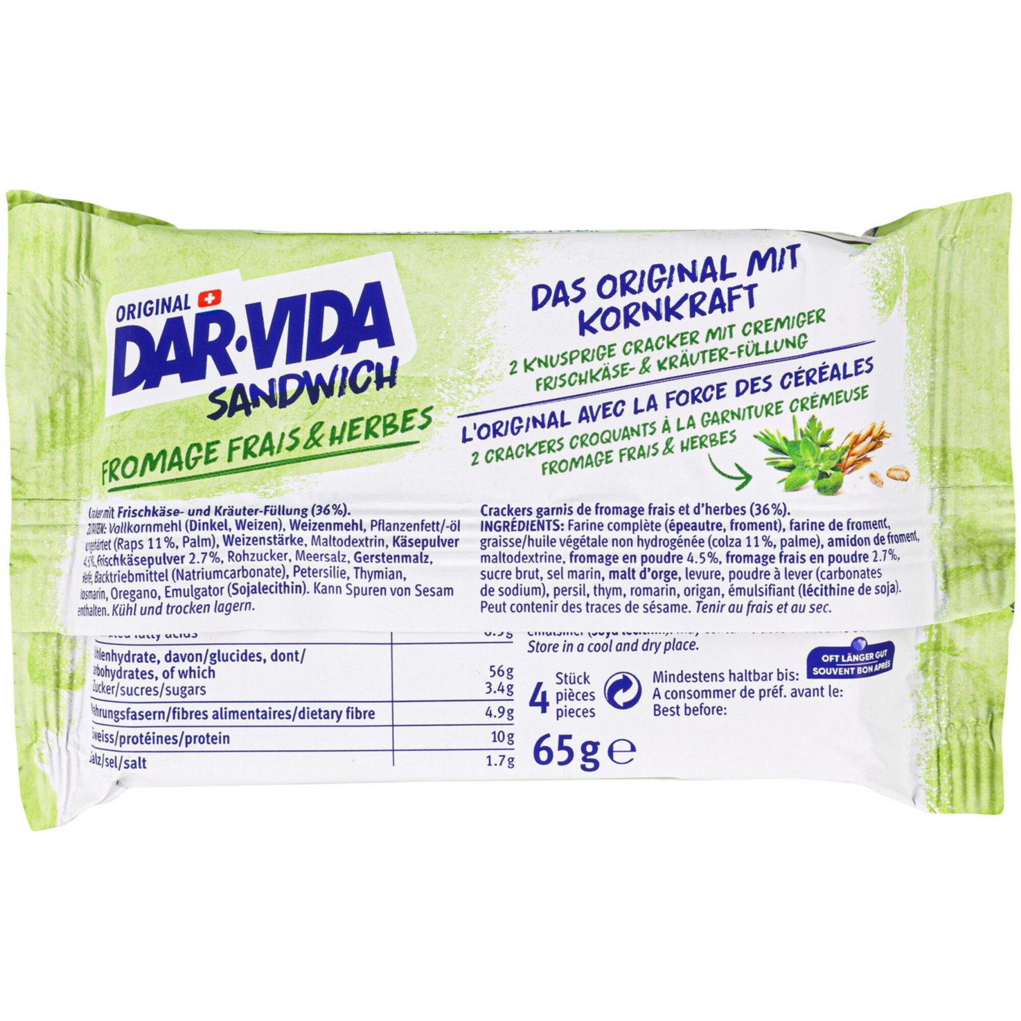 Dar-Vida Sandwich Fromage & Herbes 3 Portionen