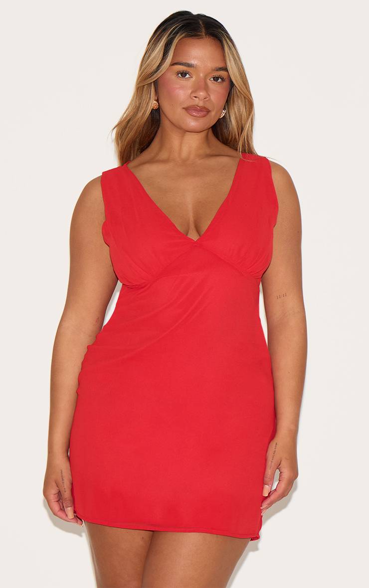 Rouge Robe Mini En Mousseline À Décolleté Plongeant Shape