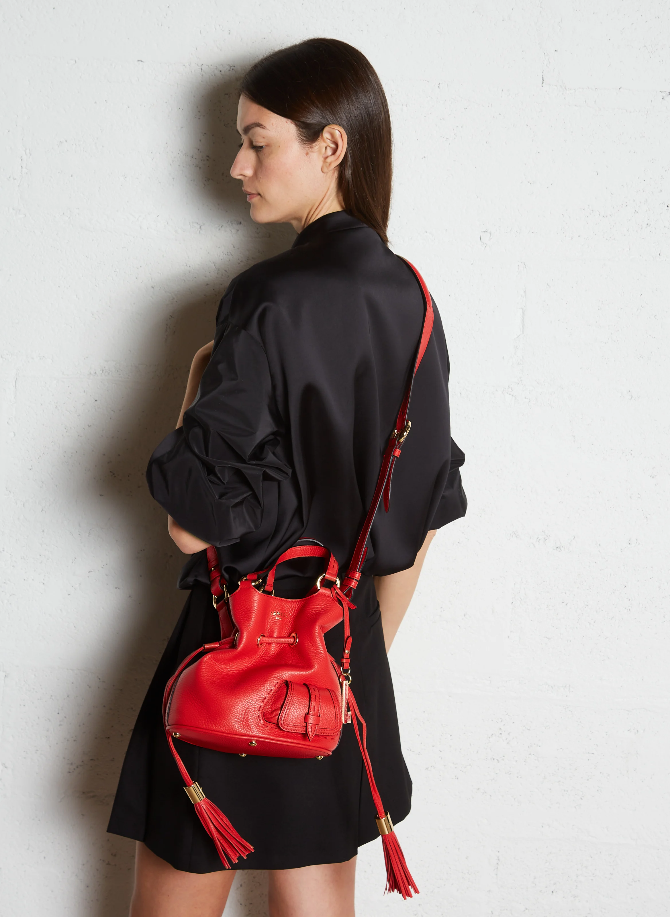 PREMIER FLIRT - Sac seau en cuir grainé | Rouge
