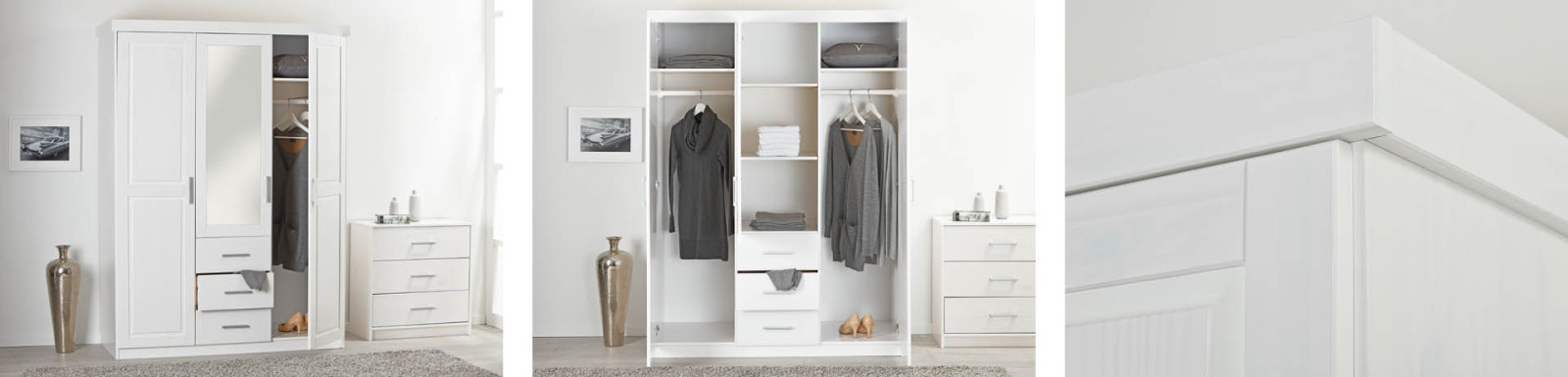 Drehtürenschrank GERALDO - weiß - Kiefer massiv - 140 cm breit