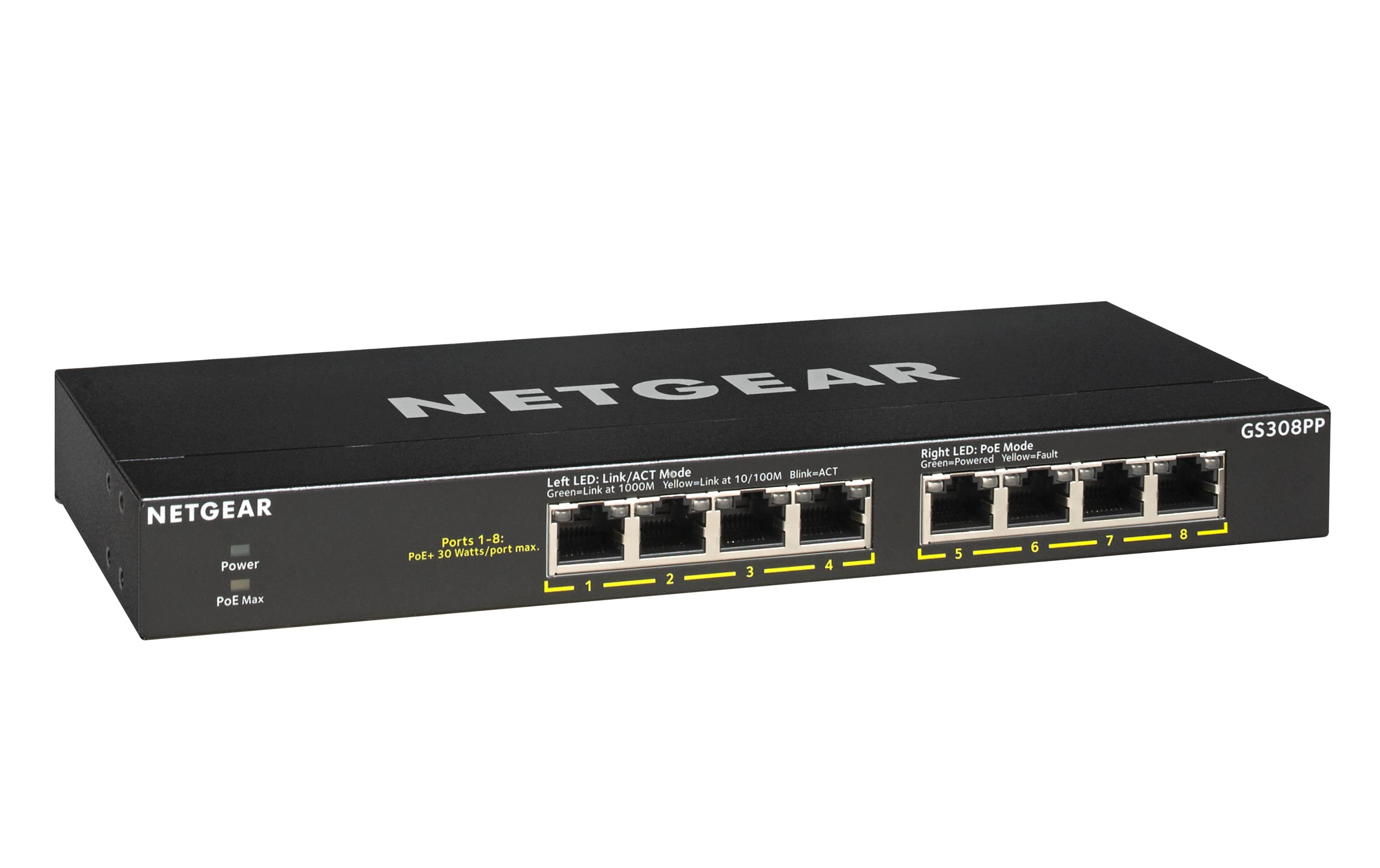 PoE+ Switch GS308PP 8 PortNetgear 8-Port Gigabit Ethernet PoE+ Unmanaged Switch (83W/123W) (GS308PP)