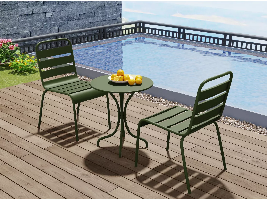 Lot de 2 chaises de jardin empilables en métal - Kaki - MIRMANDE de MYLIA