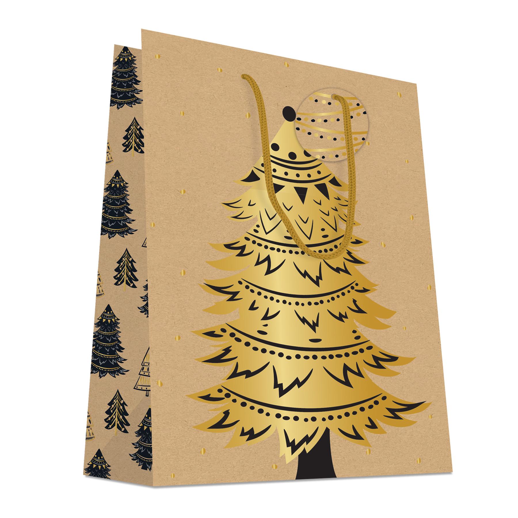 SAC CADEAU SAPIN DORE CHAUD PETIT FORMAT