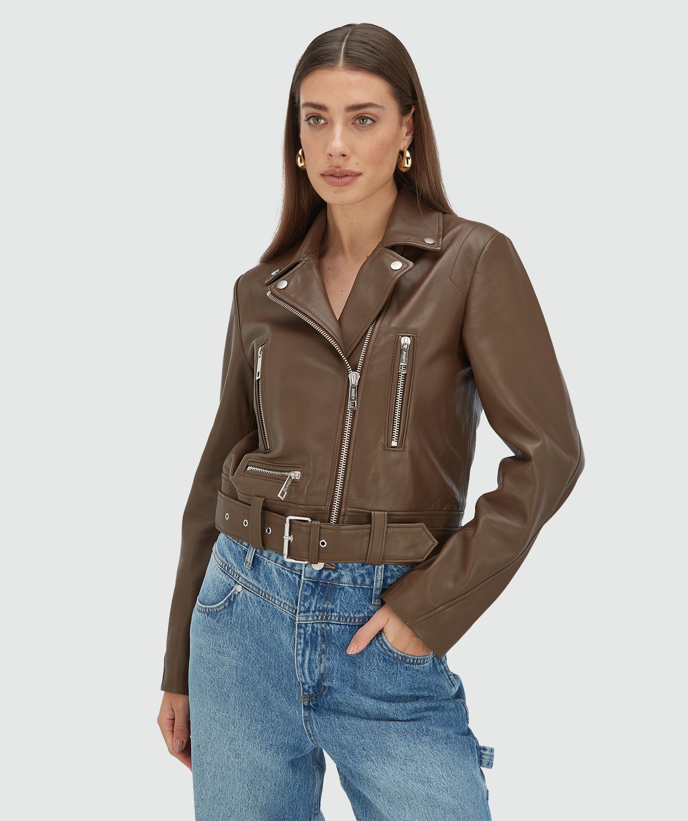 LUA regular fit jacket van leer - dark brown